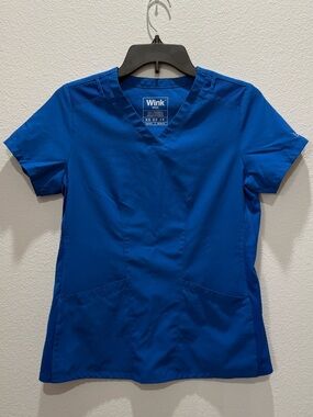 Wink Flex-n-Reach Side Panel V-Neck Scrub Top Royal Blue XS